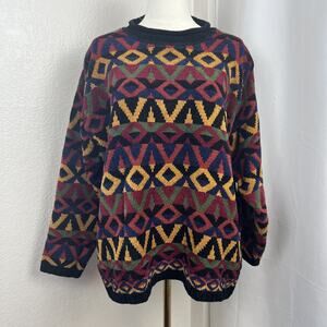 VTG Southwestern Sweater Womens XL Aztec Chenille Boho Western Cozy 90s READ